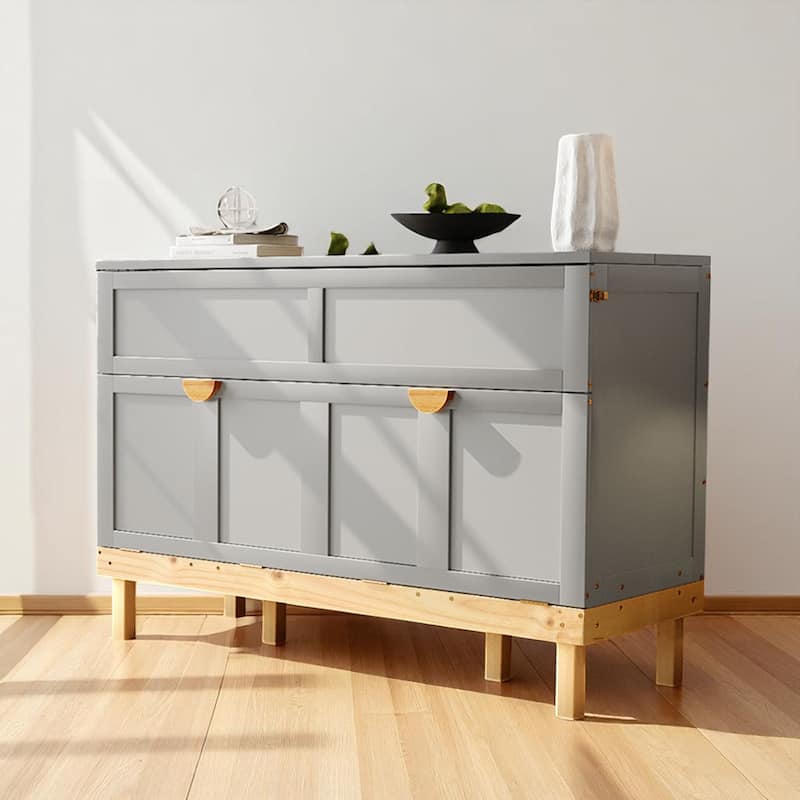 Space-Saving Queen Murphy Bed with Large Underbed Drawer, Convertible Cabinet Design - Grey - Queen