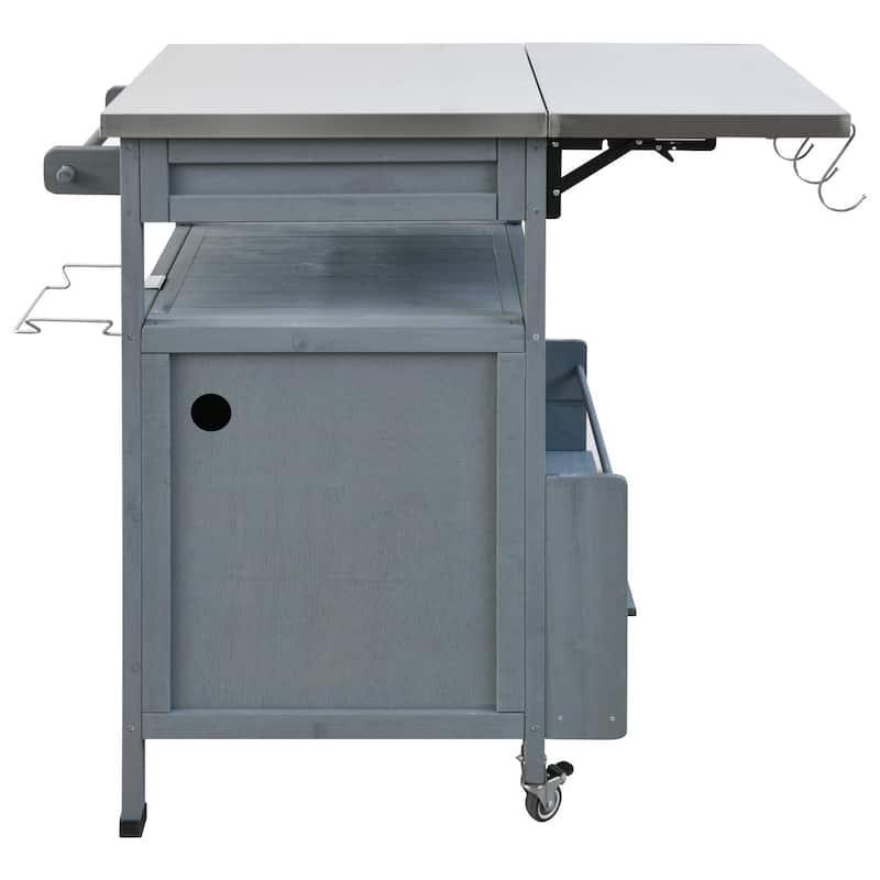 40.5" Outdoor Grill Cart with Stainless Steel Top, Storage Cart with Drop Leaf, Rolling Kitchen Cart with Lockable Wheels