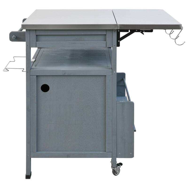 40.5" Outdoor Grill Cart with Top, Storage Cabinet with Drop Leaf, One Drawer, Towel Rack, Kitchen Cart with Lockable Wheels