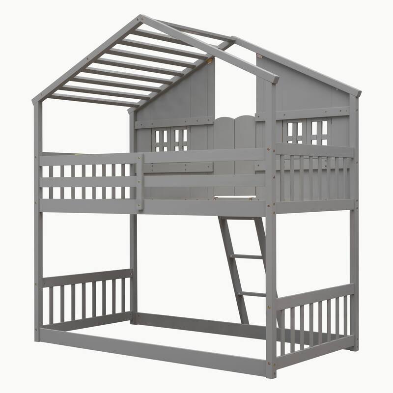 Twin over Twin House Bunk Bed with Roof
