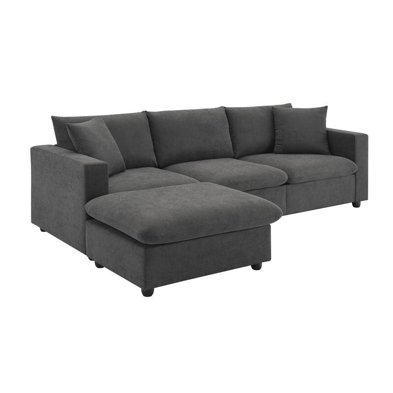 100.4" L-shaped Triple Sofa with Two Throw Pillows