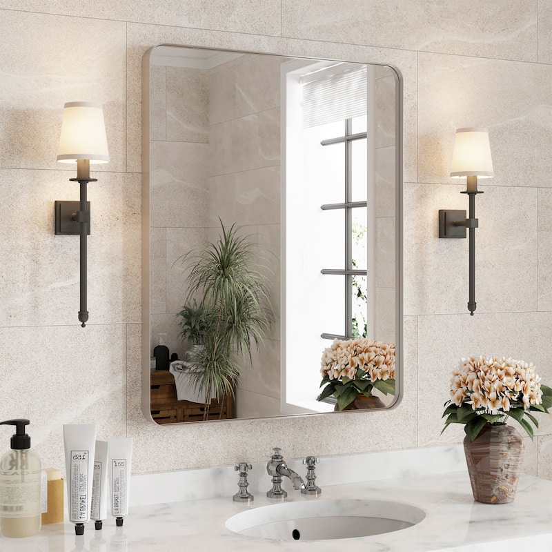 QuivaraView Rectangular Aluminum Framed Bathroom Vanity Mirror - 28" x 36" - Brushed Nickel