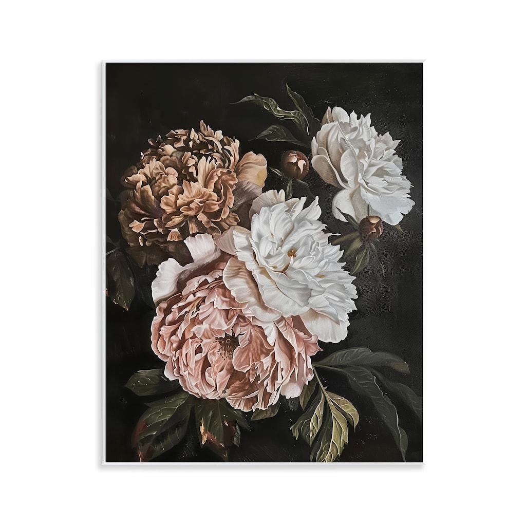 Stupell Moody Peonies on Black Wall Plaque Art Design By Arlington Prints