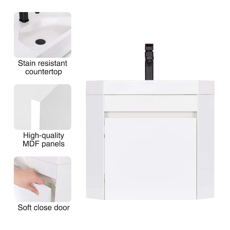 Wall Mounted Corner Bathroom Vanity Sink Combo for Small Space