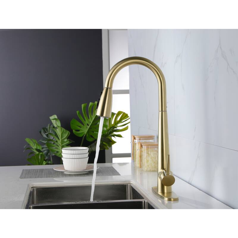 Single Handle Stainless Steel Kitchen Sink Faucet with Pull Down Sprayer