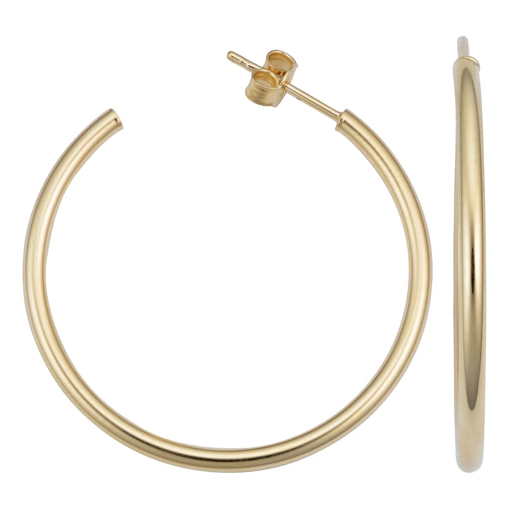 Joelle Collection Hoop Earrings 14K Yellow Gold Bead Earrings 2 x 30 MM 2" Inch