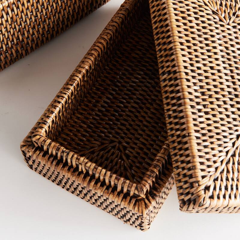 Burma Rattan Rectangular Lidded Boxes