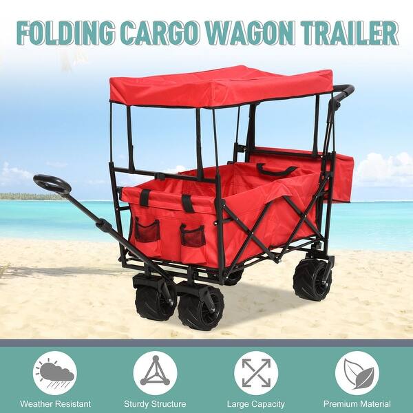 Durhand Collapsible Folding Utility Garden Cart Wagon With Adjustable Push Pull Handle Canopy All Terrain Wheels Overstock 32968581
