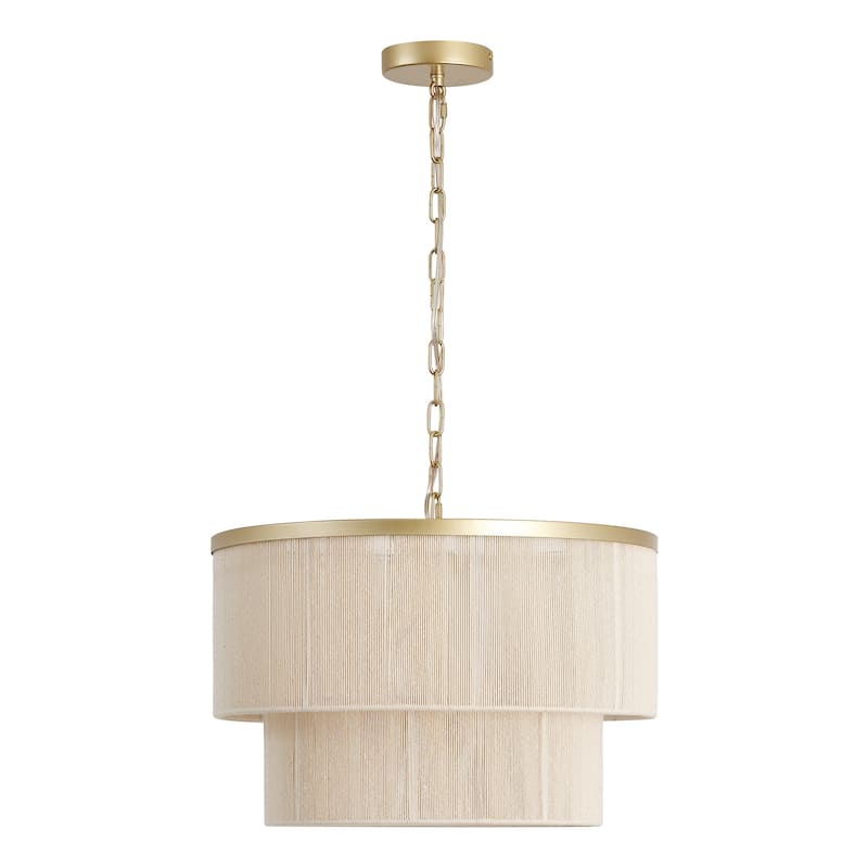 GetLedel 3-Light Natural Rope Drum Chandelier Handwoven Coastal Boho Ceiling Light