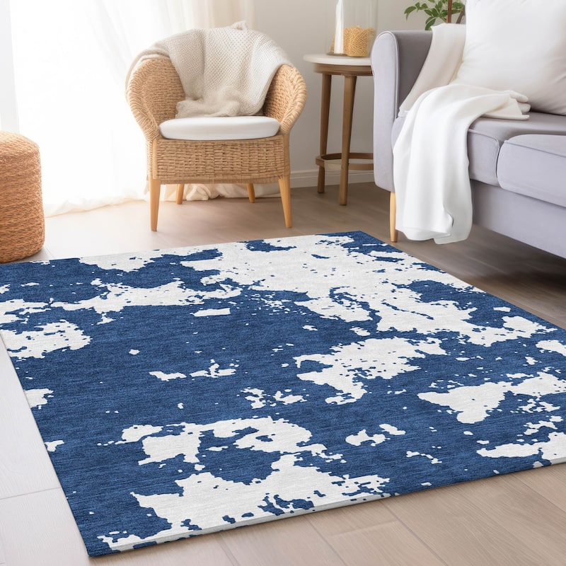 Premium Washable Super Soft Absstract Contempo Mayfield Rug - Navy - 10' x 14'