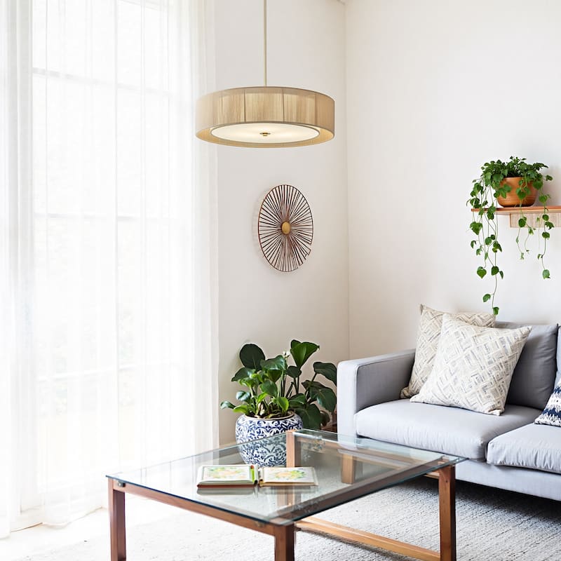 CO-Z 3-Light 20"W Double Drum Fabric Pendant Chandelier