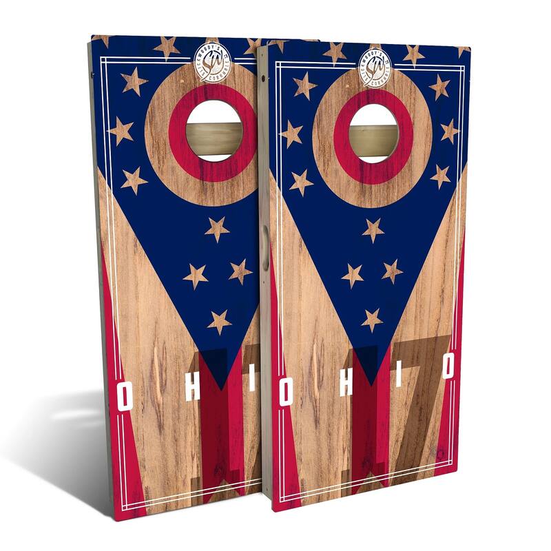 Ohio State Flag 2.0 Outdoor Cornhole Board Set - Backyard 2x4 - Include Edge Lights