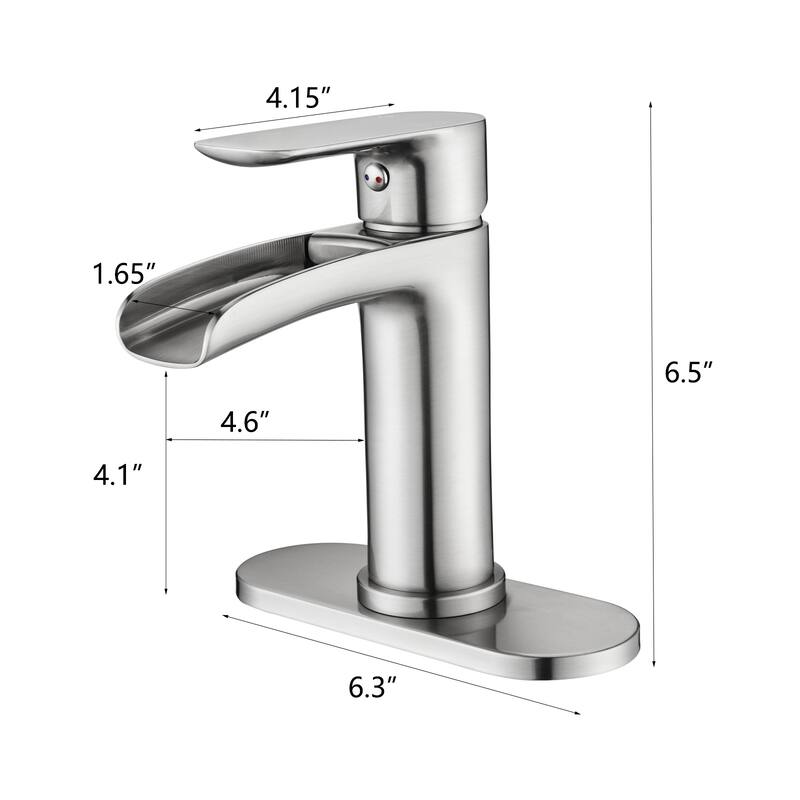 Waterfall Bathroom Faucet Single Handle Bathroom Sink Faucets 1 or 3 Hole Solid Vanity Faucet with Deck Plate & Overflow Pop