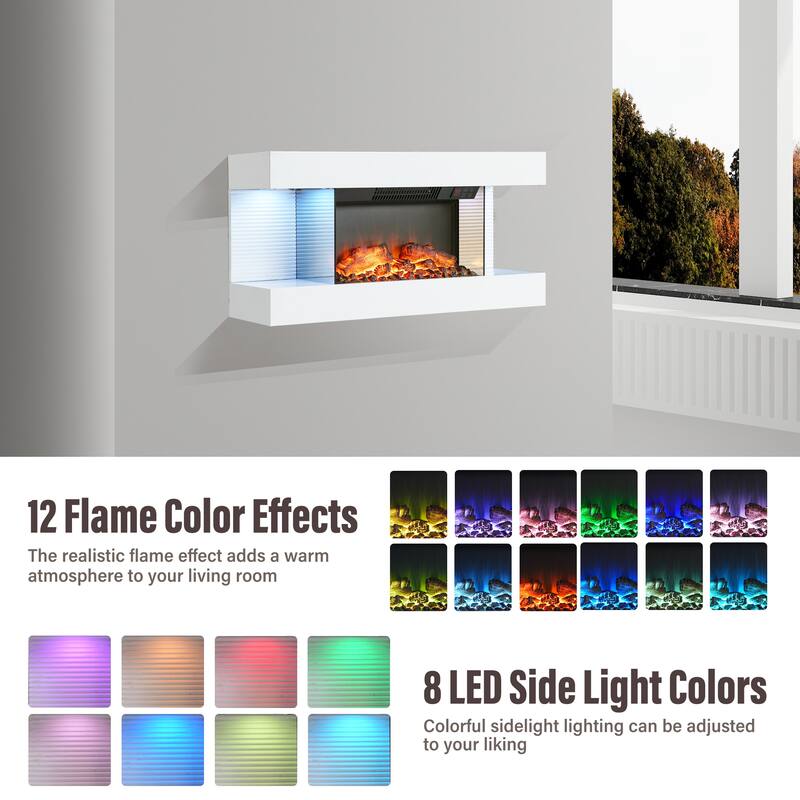 Wall Mounted LED 3-Side Electric Fireplace with Mantel