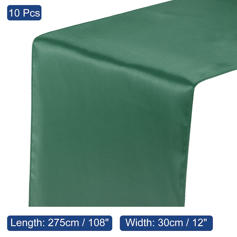 10 Pack Satin Table Runner, 12"x108" Smooth Silk Table Runner - Dark Green