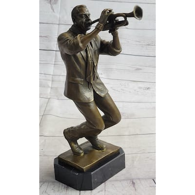 African American Jazz Trumpet Player Trumpeter Bronze Sculpture Statue Musician Decor