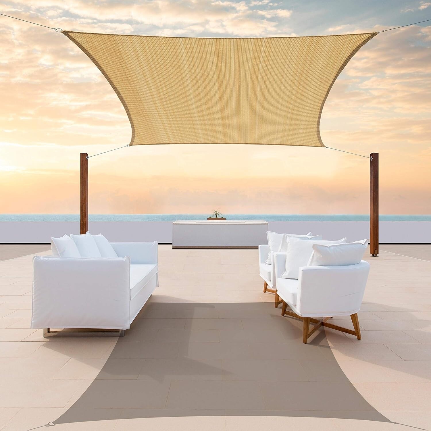 12' x 16' Sand Beige Rectangle Sun Shade Sail, UV Block UPF50, Water Permeable, Heavy Duty Outdoor Canopy