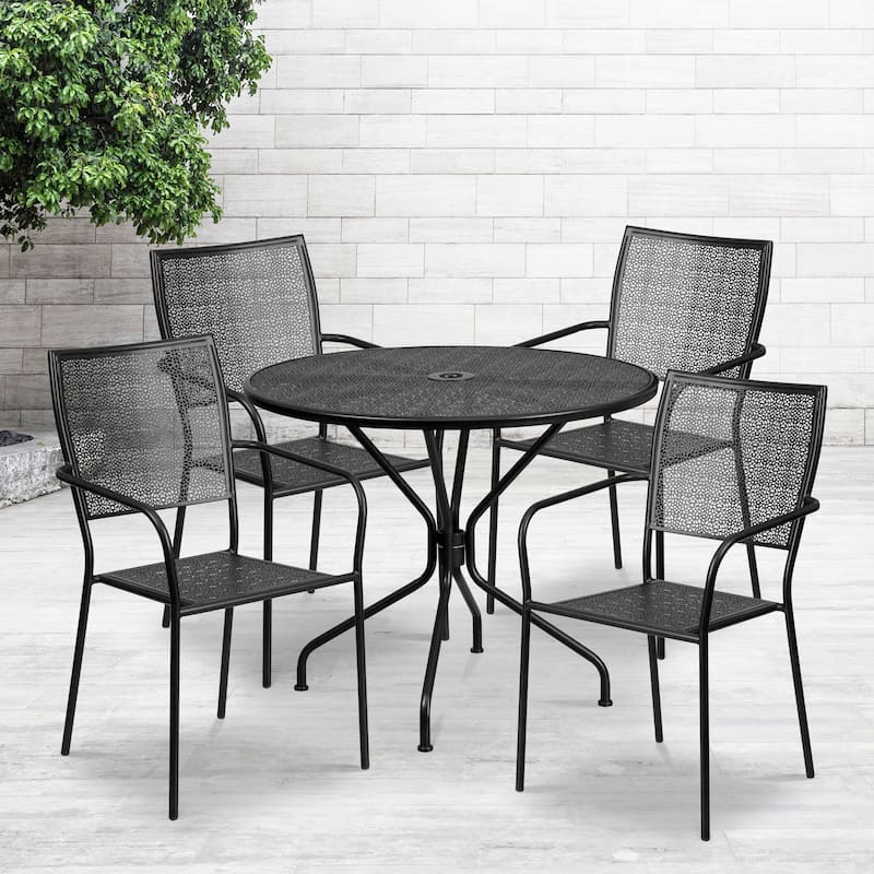 Steel 5-piece 35.25-inch Round Indoor-Outdoor Dining Set - Black