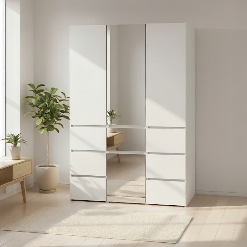 Elise Modular Wood Closet System with Mirror in White - 47.1"D x 17.72"W x 70.9"H