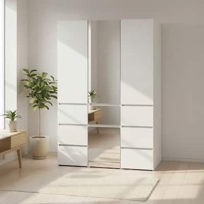 Elise Modular Wood Closet System with Mirror in White - 47.1"D x 17.72"W x 70.9"H