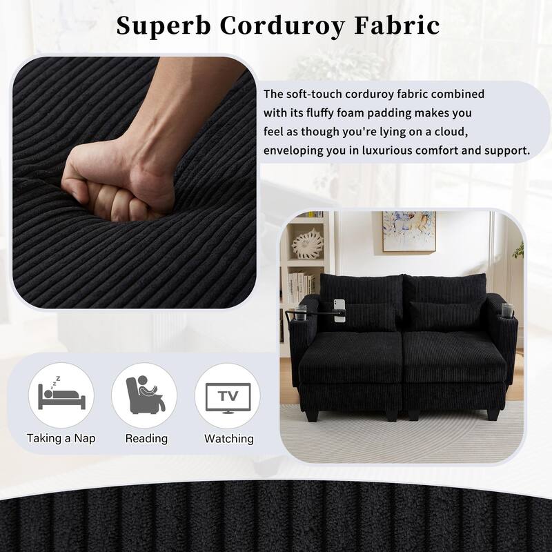 Corduroy Sofa Bed with USB Port
