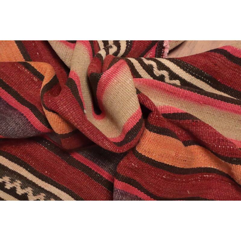 Hand Woven Oriental 100% Wool Carpet Southwestern Tribal Red Kilim Area Rug - 6' 8'' X 5' 2''