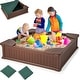 preview thumbnail 6 of 6, 12.5" Kids Sandbox with Cover Large HDPE Pit w/ 4 Corner Seats Coffee