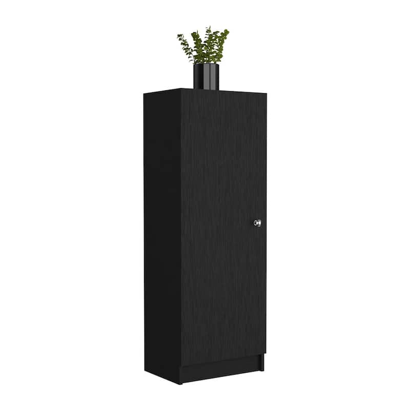 Kitchen Pantry 47" H, One Door Cabinet, Four Interior Shelves, Black