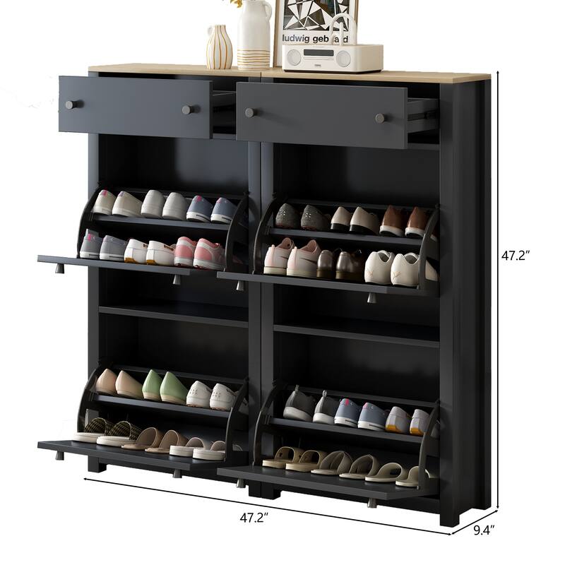 Slim Shoe Cabinet Set with 4 Flip Drawers
