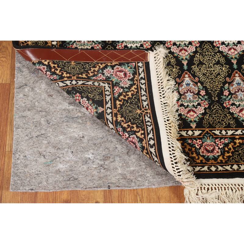 Hand Knotted Oriental 100% Wool Carpet Traditional Floral Black Isfahan Area Rug - 4' 4'' X 2' 9''