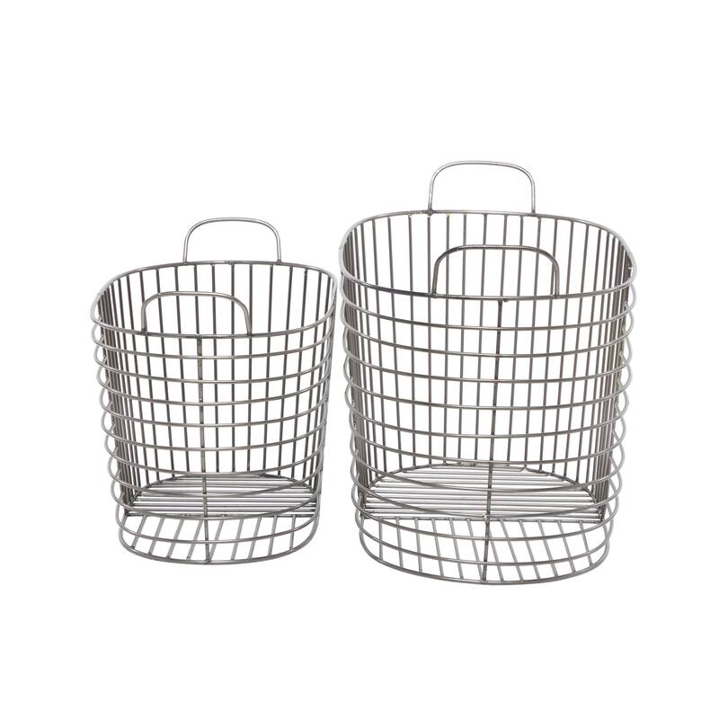 CosmoLiving by Cosmopolitan Modern Metal Storage Basket with Handles (Set of 2) - Gold, Silver, Dark Gray