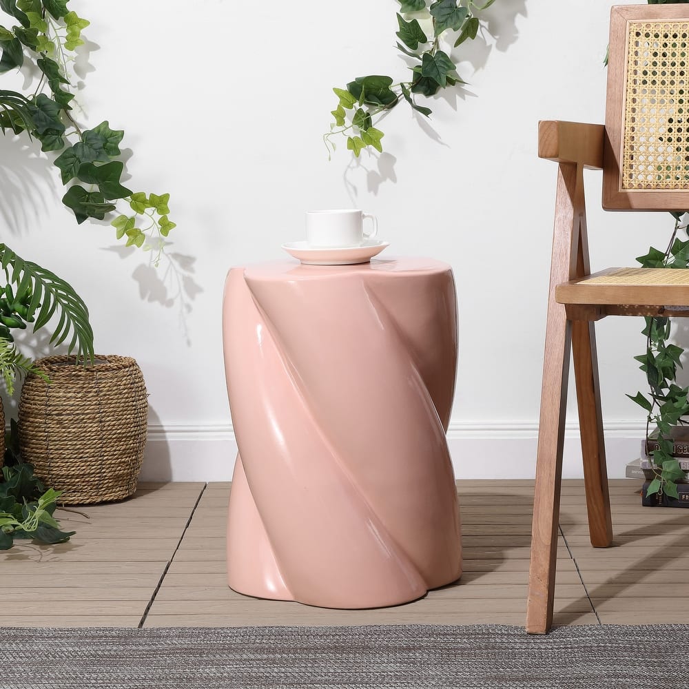 Yves 18" Modern Minimalist Rope Twist Ceramic Indoor/Outdoor Garden Stool, By JONATHAN Y