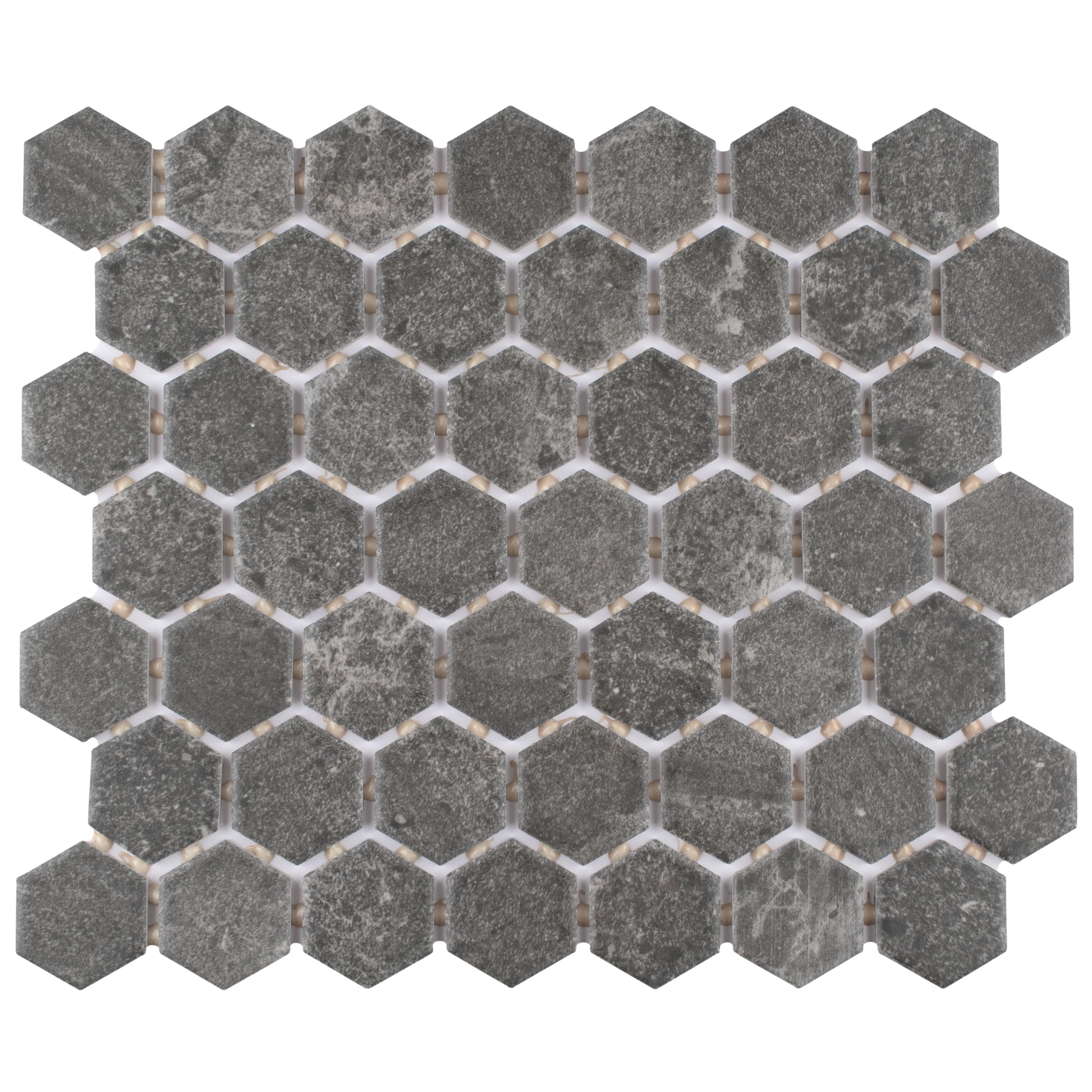 Merola Tile Liverpool Hex Dark Grey 10" x 11-3/8" Ceramic Mosaic Floor and Wall Tile