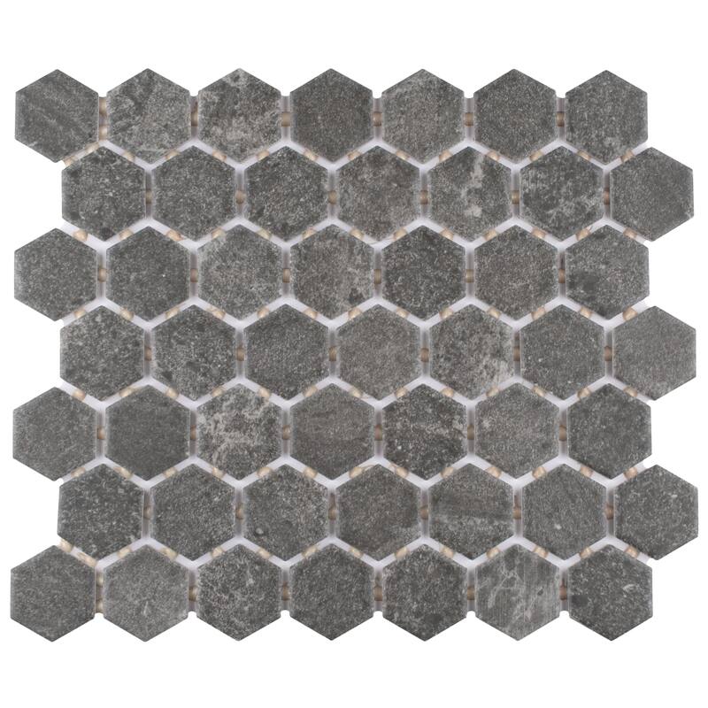 Merola Tile Liverpool Hex Dark Grey 10" x 11-3/8" Ceramic Mosaic Floor and Wall Tile - (1 Tile)