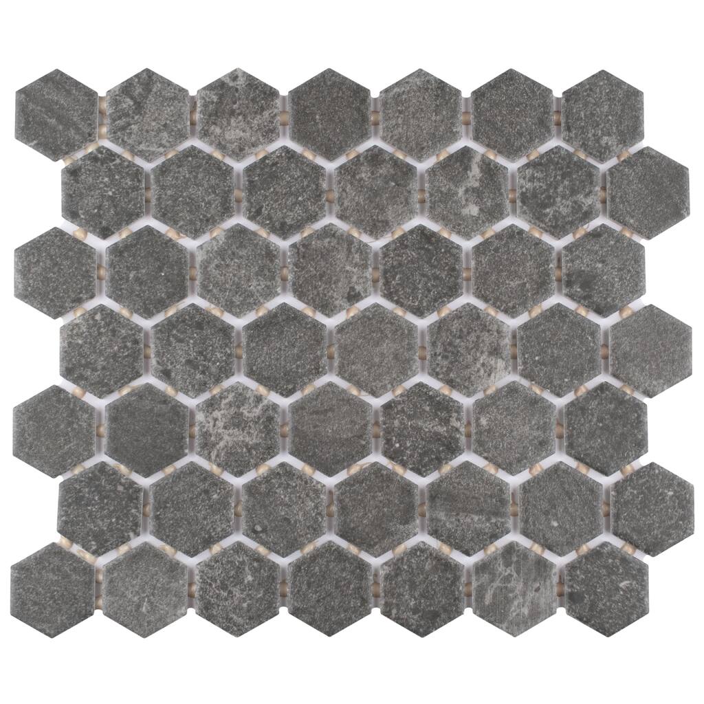 Merola Tile Liverpool Hex Dark Grey 10" x 11-3/8" Ceramic Mosaic Floor and Wall Tile