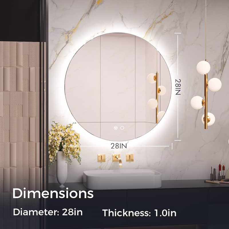 KEONJINN Round LED Backlit Bathroom Vanity Wall Mirror 3 Colors, Anti-fog