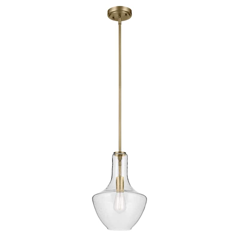 Kichler Lighting Everly 1-Light Bell Pendant Light with Seeded Glass - Natural Brass - 15.25 inch