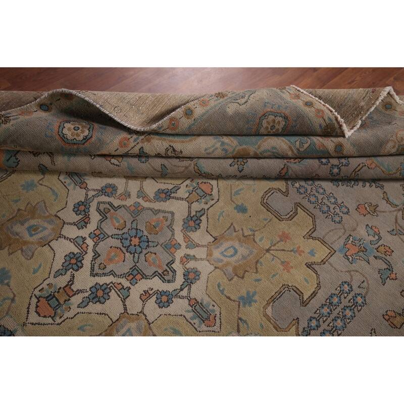 Geometric Gray Tabriz Persian Vintage Area Rug Handmade Wool Carpet - 9'11"x 13'4"