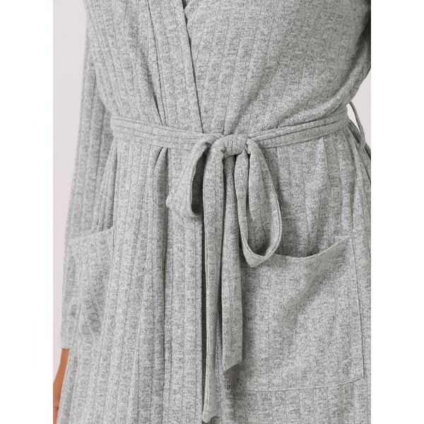 Womens Robes Ribbed Knit Tie Waist Long Sleeves Winter Knee Length  Sleepwear with Pockets Bathrobe - Bed Bath & Beyond - 41928221