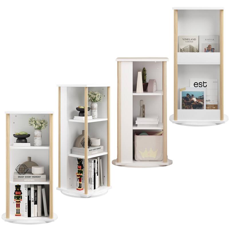 360°Rotating Kids Bookshelf with Chalkboard, 3-Tier Wood Floor Revolving Bookcase & Toy Storage Organizer, Book Display Stand