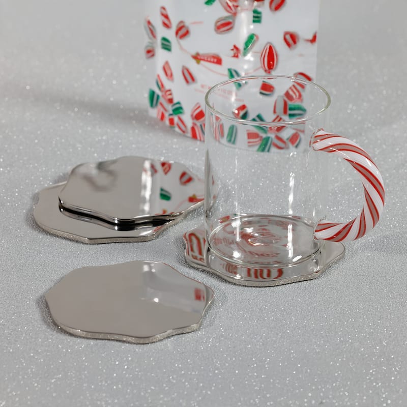 Lina Polished Metal 4.25" Beverage Coasters, Set of 4