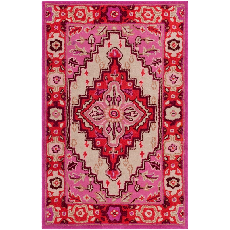 SAFAVIEH Handmade Bellagio Zyrafete Modern Oriental Wool Rug - 2'6" x 4' - Red Pink/Ivory