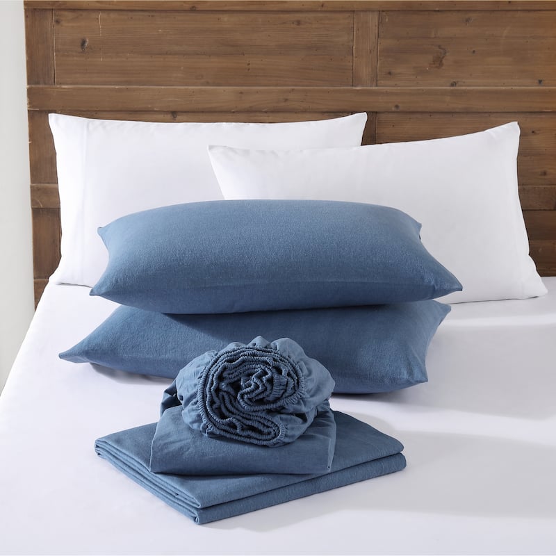 Eddie Bauer Cotton Flannel-Solids-Deep Pocket- Sheet & Pillowcase Set