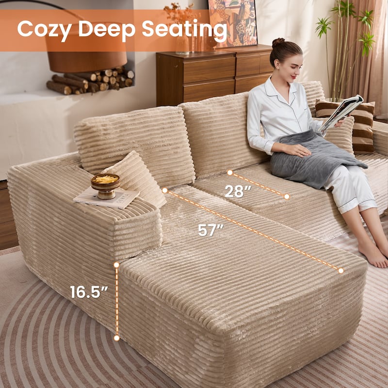 XIZZI Modern Plush Sectional Chaise Couch with Bean Bag Chair