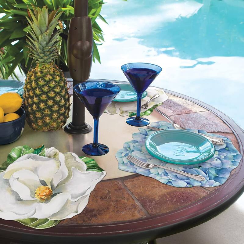 CounterArt Magnolia/Hydrangea Shaped Reversible Easy Care Set of 4 Placemats, Made in The USA