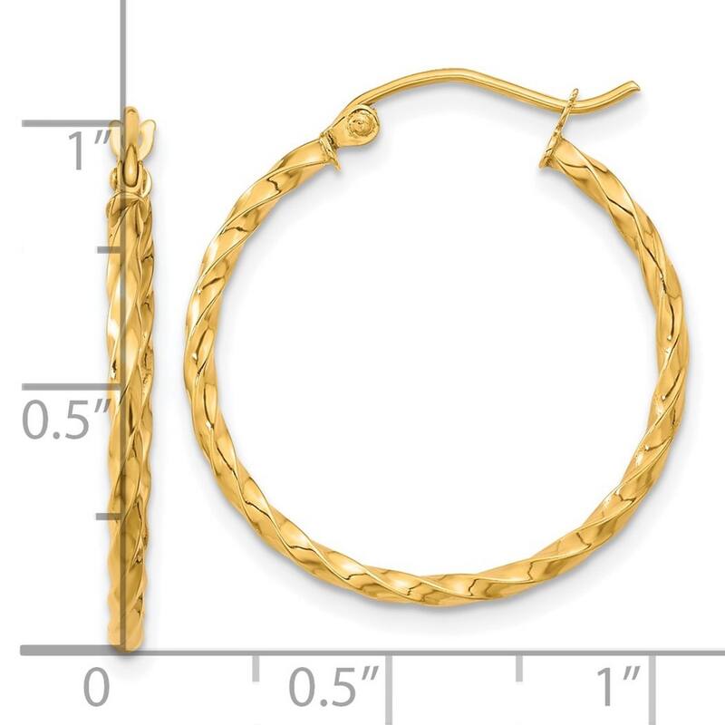 Curata 10k Yellow Gold 2x26.65mm Twist Polished Hoop Earrings