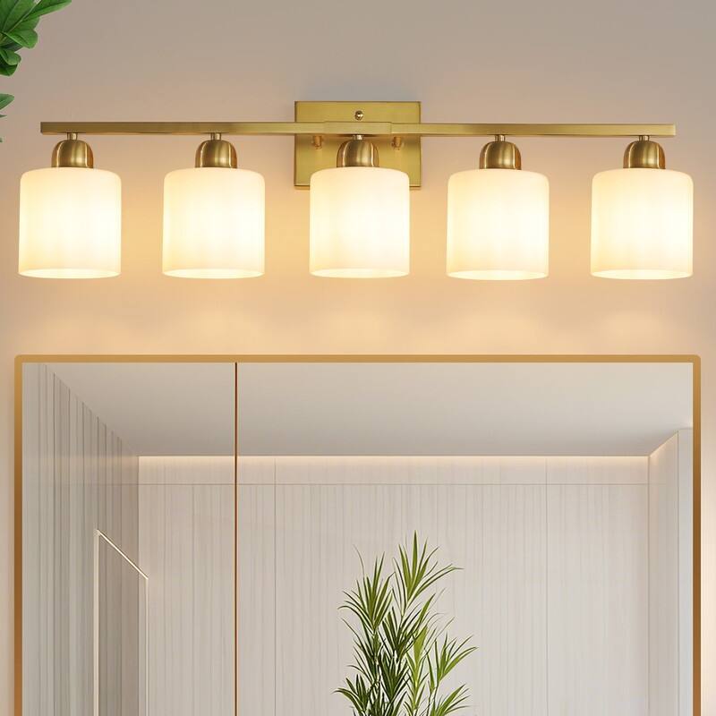 Modern Bathroom Vanity Light With Frosted Milk Glass Shades