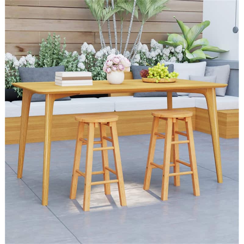 24-Inch Natural Wooden Counter Height Bar Stools with Footrest and Round Seat for Kitchen or Patio - 12" x 13" x 24"