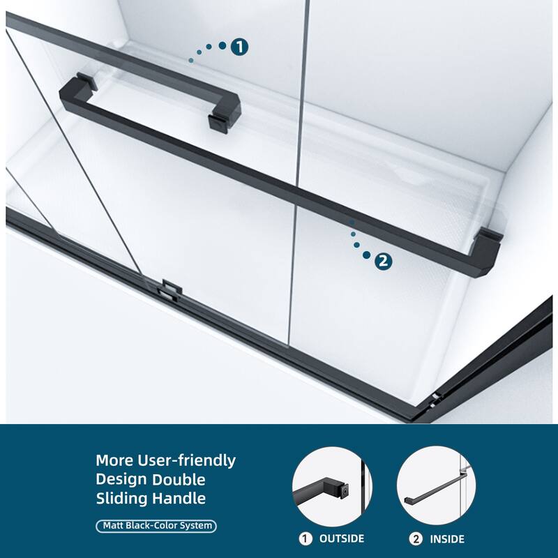 Elegant Double Sliding Shower Door with 1/4 inch Clear Tempered Glass in Matte Black Tub Door