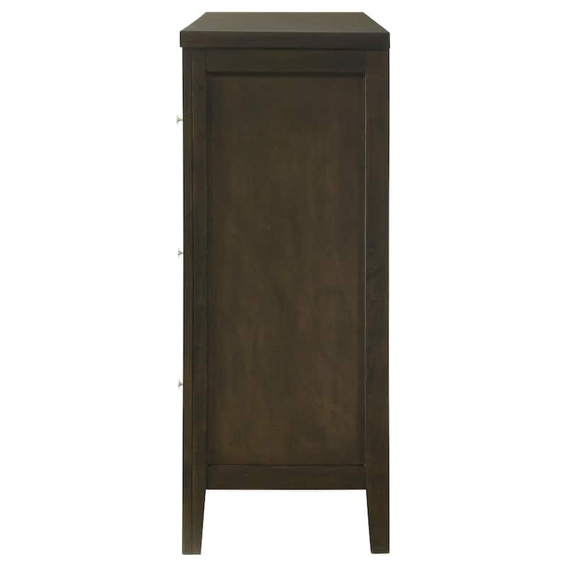 Wily Wide Dresser, Dark Brown Wood, 6 Drawers with Round Nickel Knobs